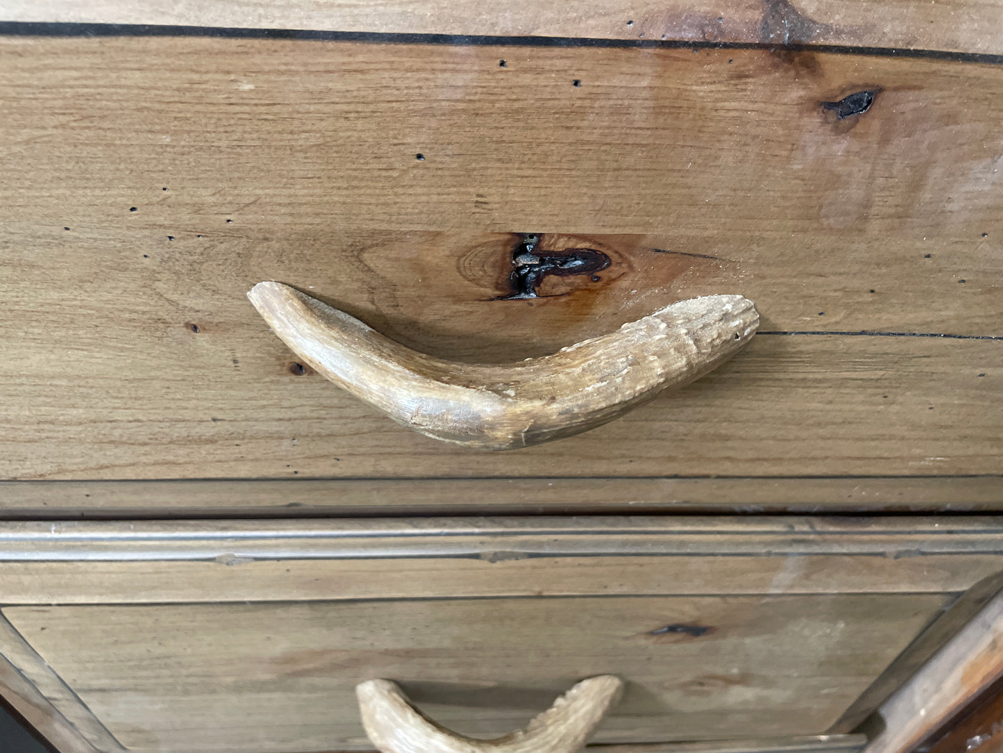 Reclaimed Tall Linen Cabinet, Knotty Wood with Antler Handles