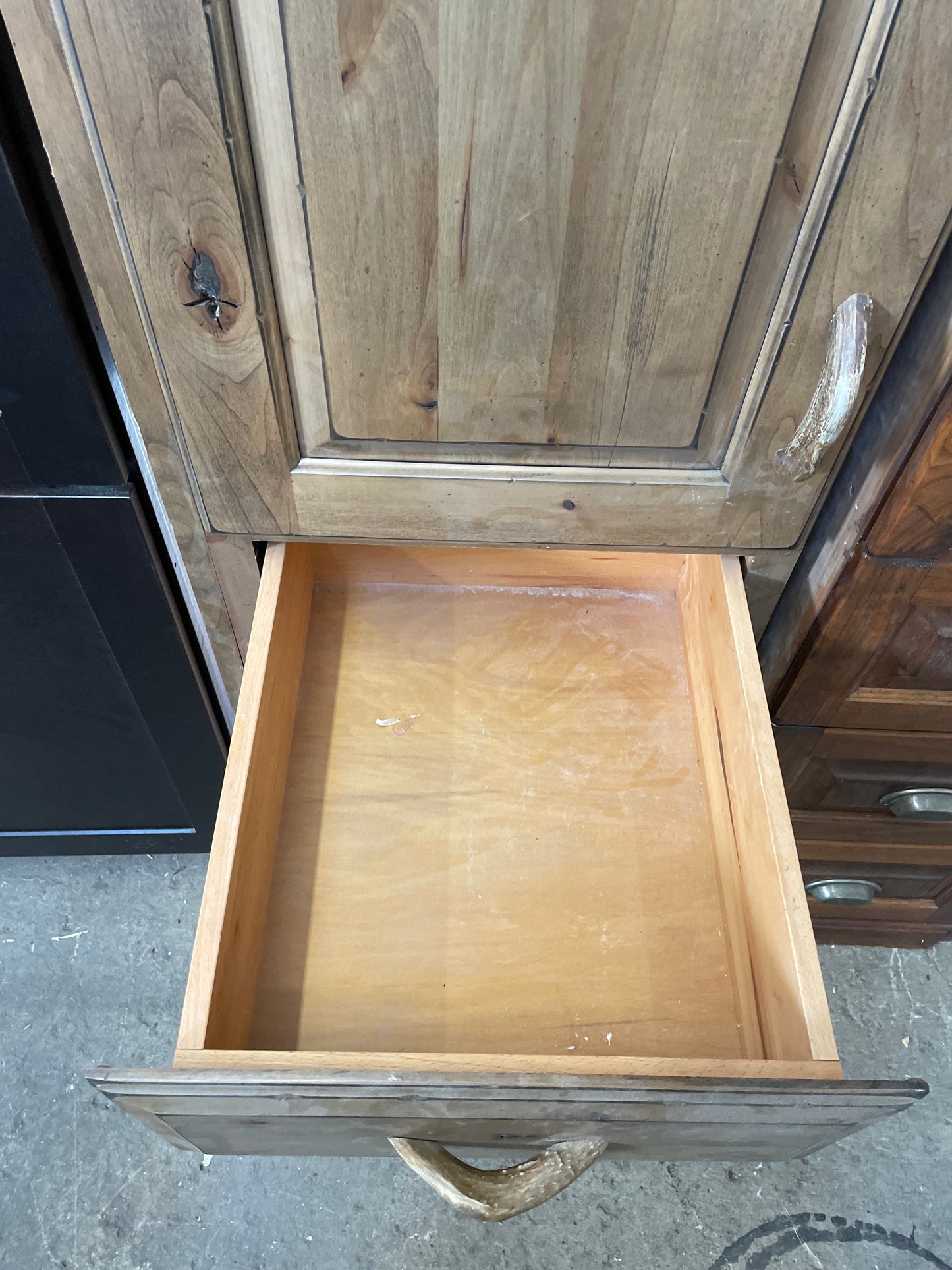Reclaimed Tall Linen Cabinet, Knotty Wood with Antler Handles
