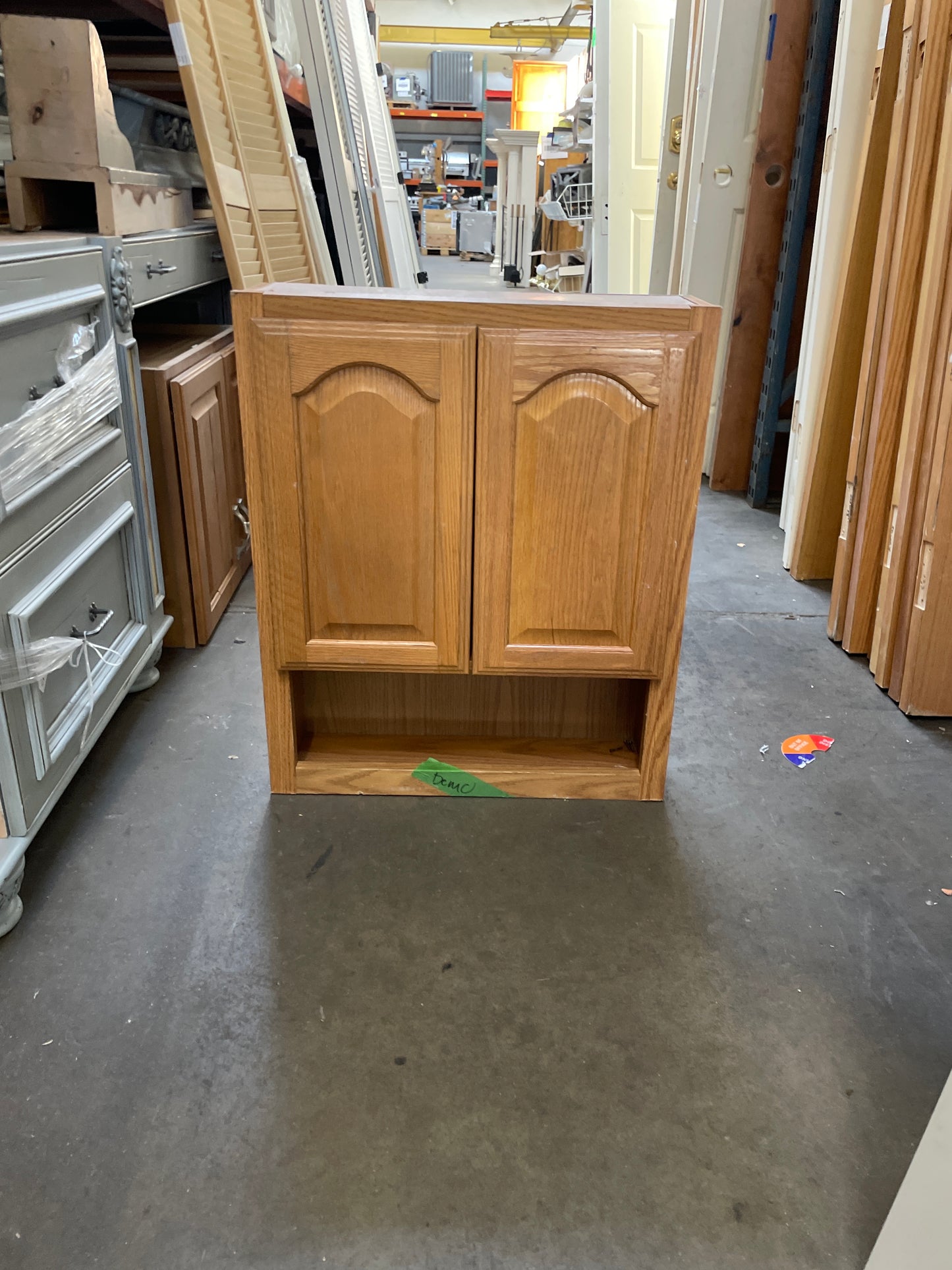 Reclaimed Oak Wall Cabinet with Open Shelf, Natural Finish