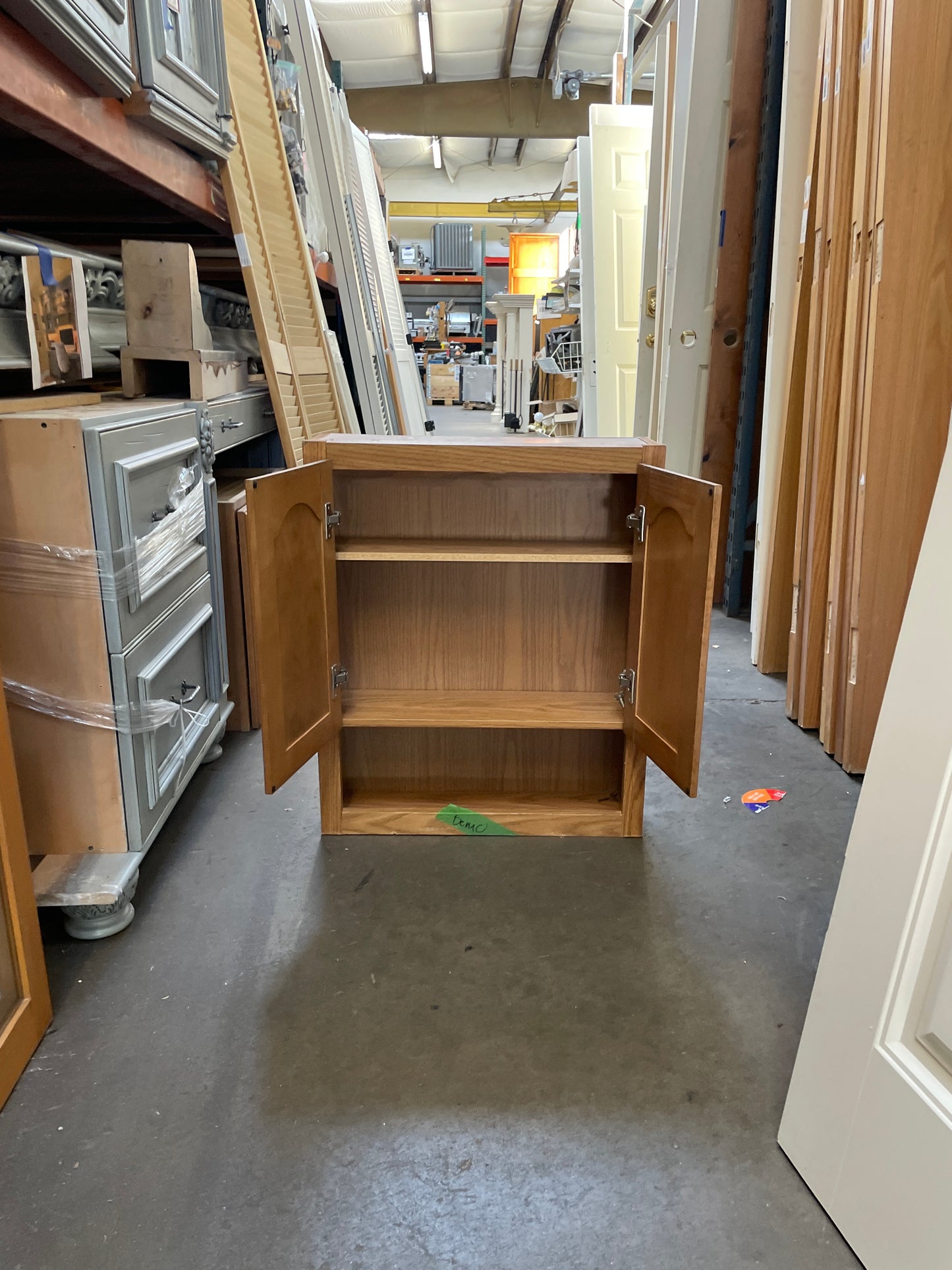 Reclaimed Oak Wall Cabinet with Open Shelf, Natural Finish