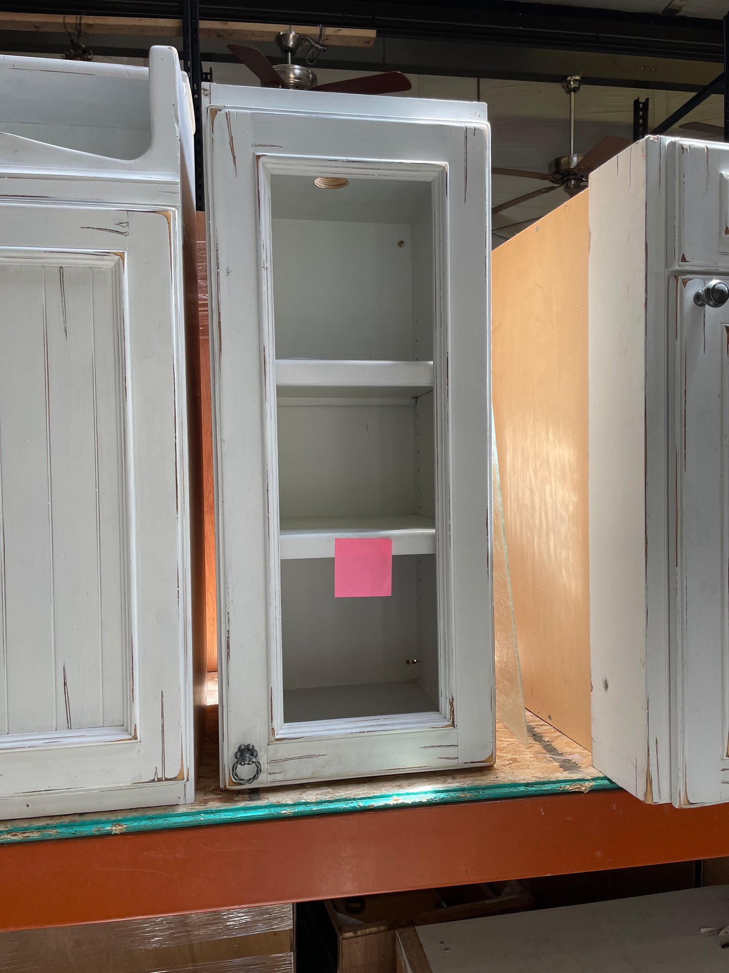 Reclaimed Wall Cabinet, Distressed White with Glass Door Panel