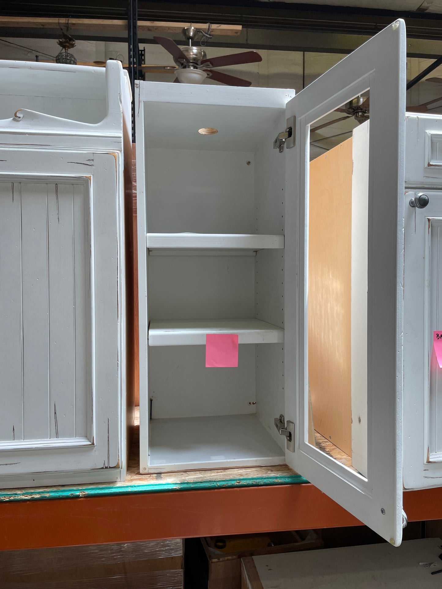 Reclaimed Wall Cabinet, Distressed White with Glass Door Panel