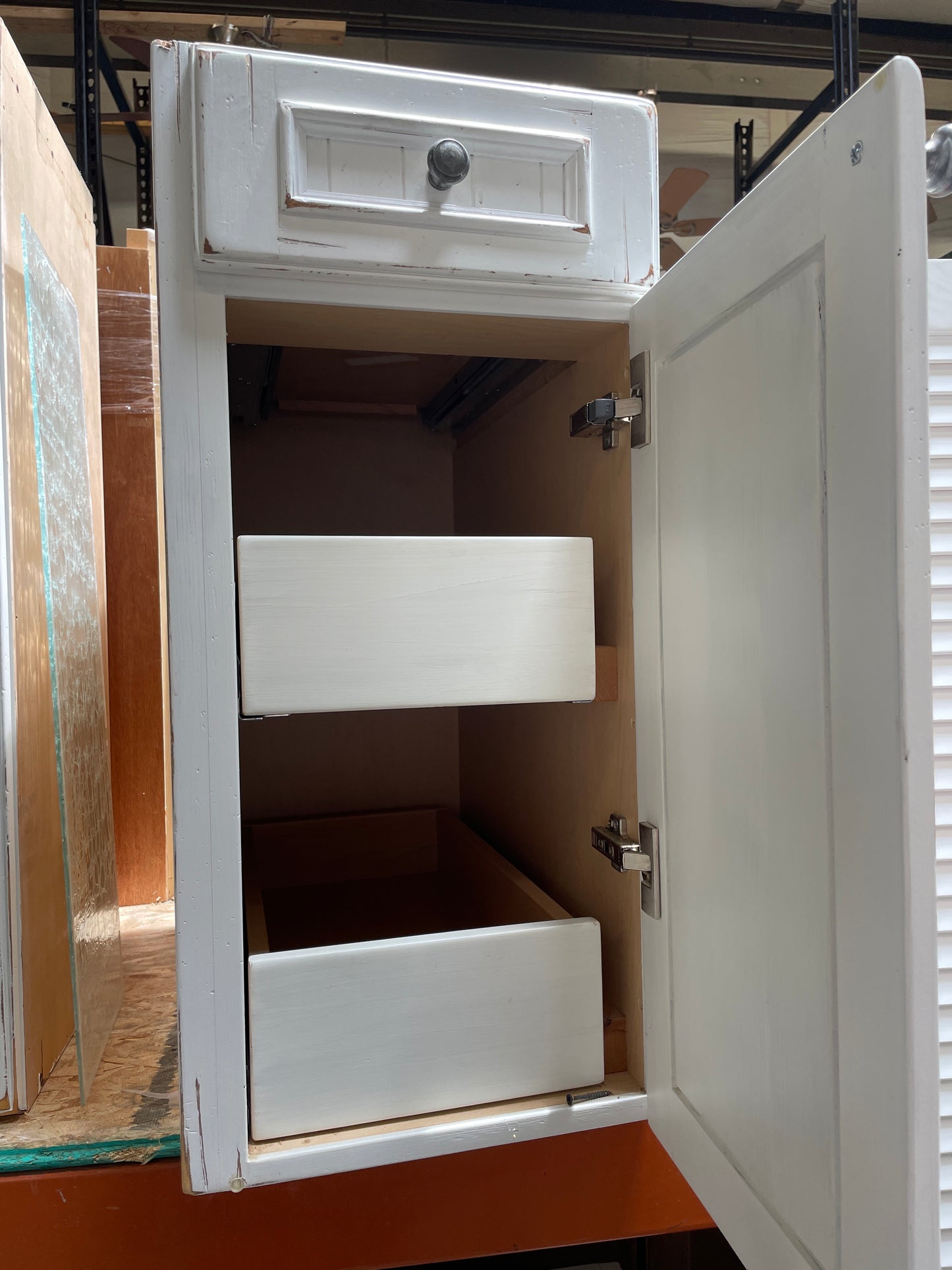 Reclaimed Base Cabinet, Distressed White Finish