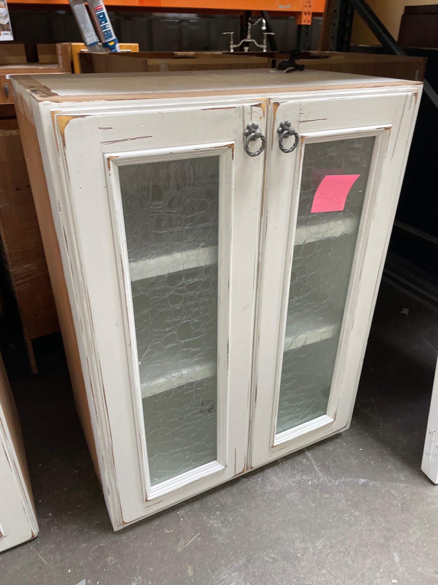 Reclaimed Glass Door Wall Cabinet, Distressed White Finish