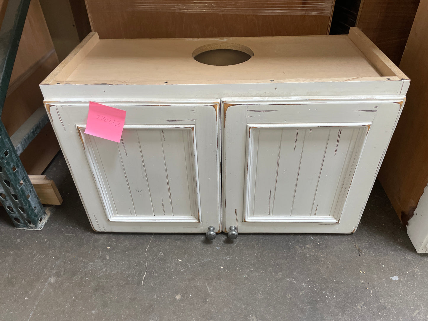 Reclaimed Sink Base Cabinet, Distressed White Finish