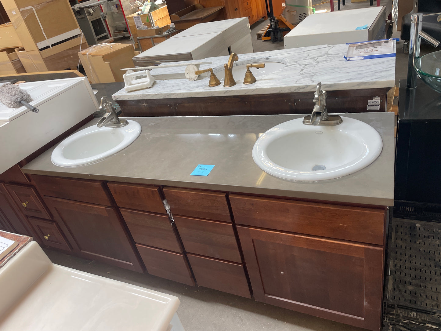 67in Double Sink Vanity, Dark Wood Finish