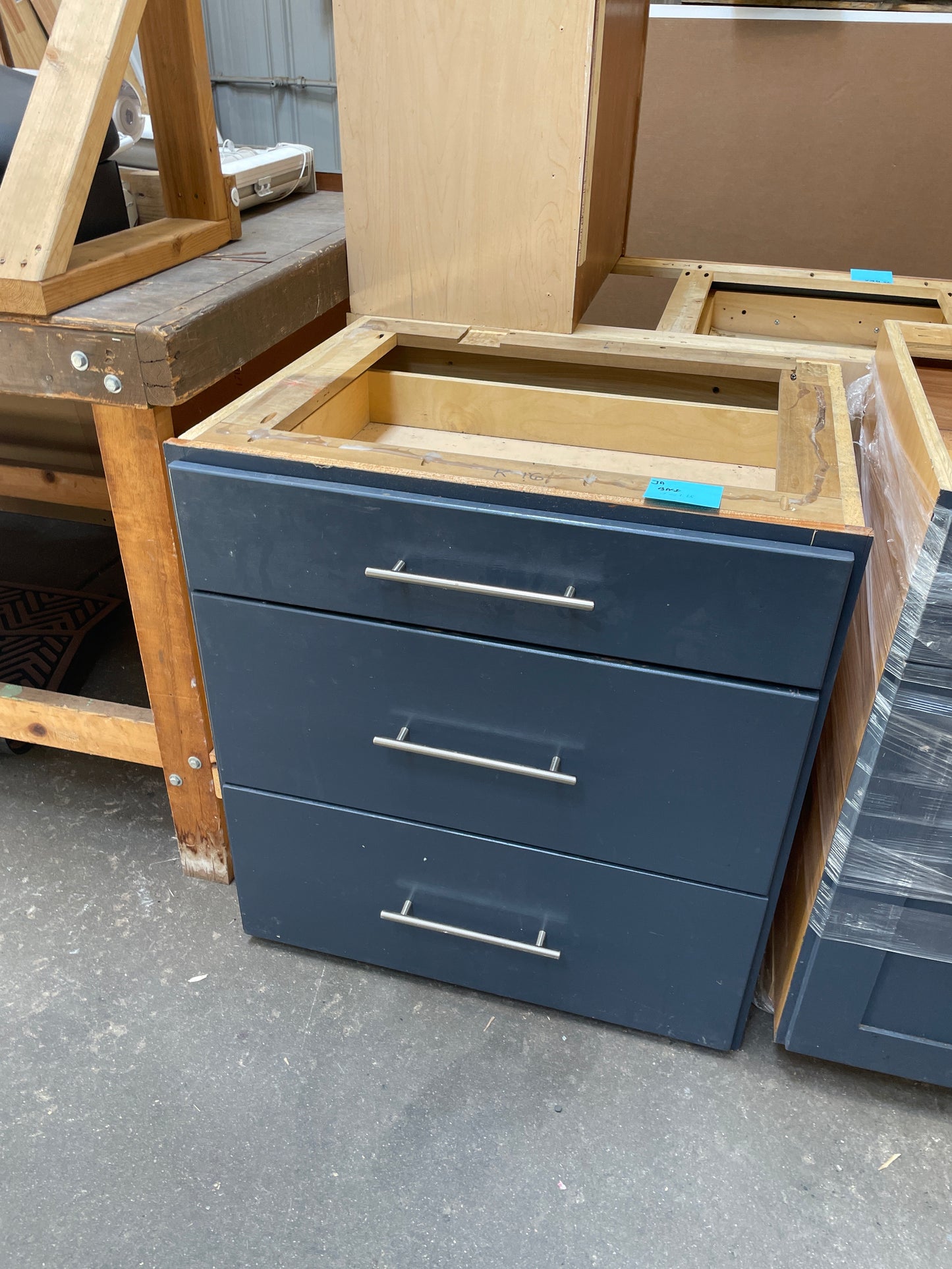 30in Three-Drawer Base Cabinet, Dark Blue Finish