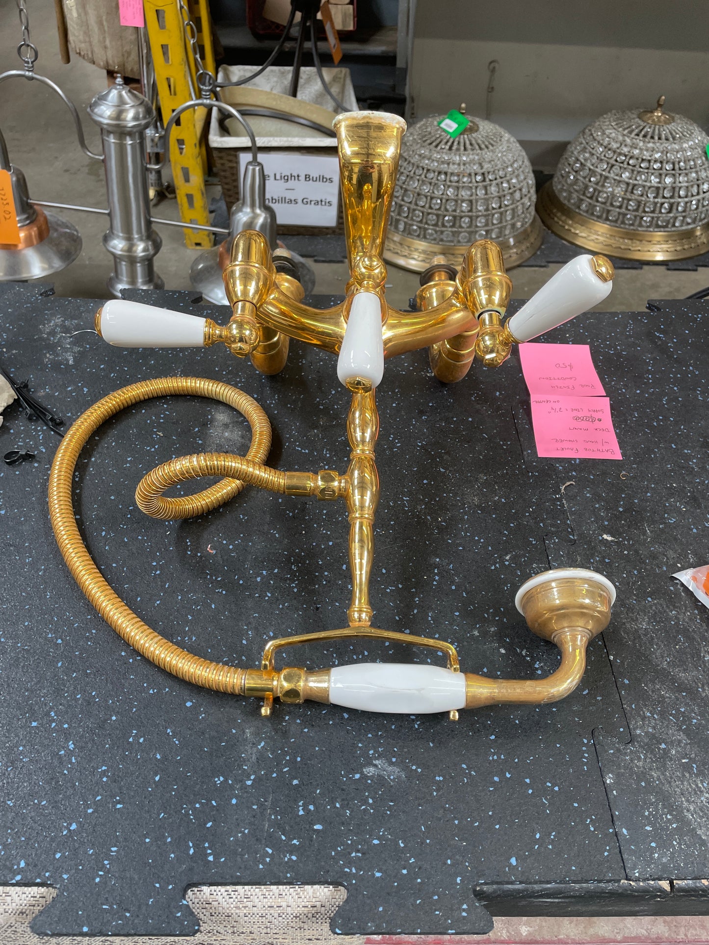 Reclaimed Deck-Mount Bathtub Faucet Set, Polished Brass