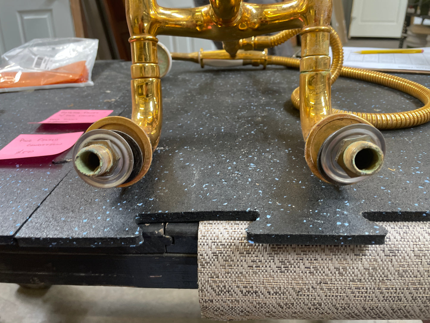 Reclaimed Deck-Mount Bathtub Faucet Set, Polished Brass