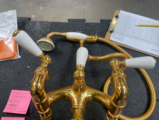 Reclaimed Deck-Mount Bathtub Faucet Set, Polished Brass