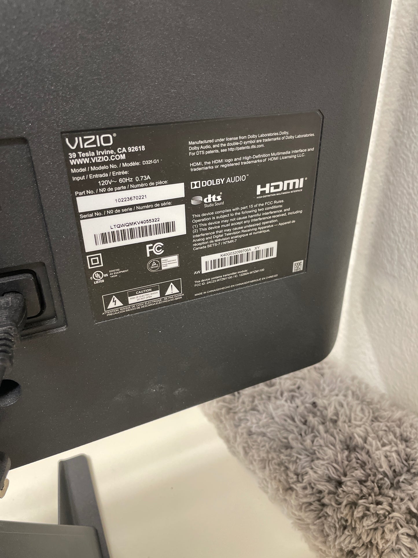 Vizio 32in LED Television, HDMI, Dolby Audio
