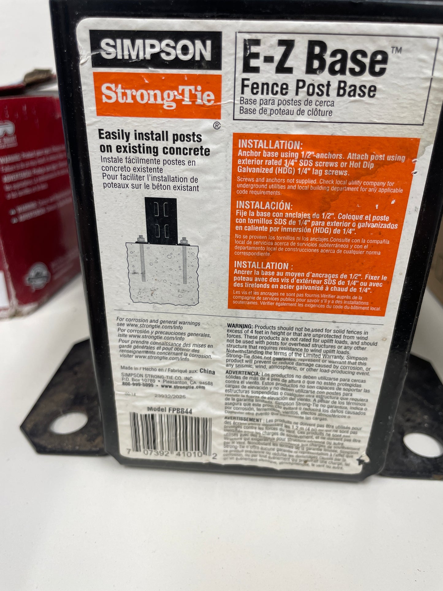 Simpson Strong-Tie E-Z Base Fence Post Base, Model FPB44