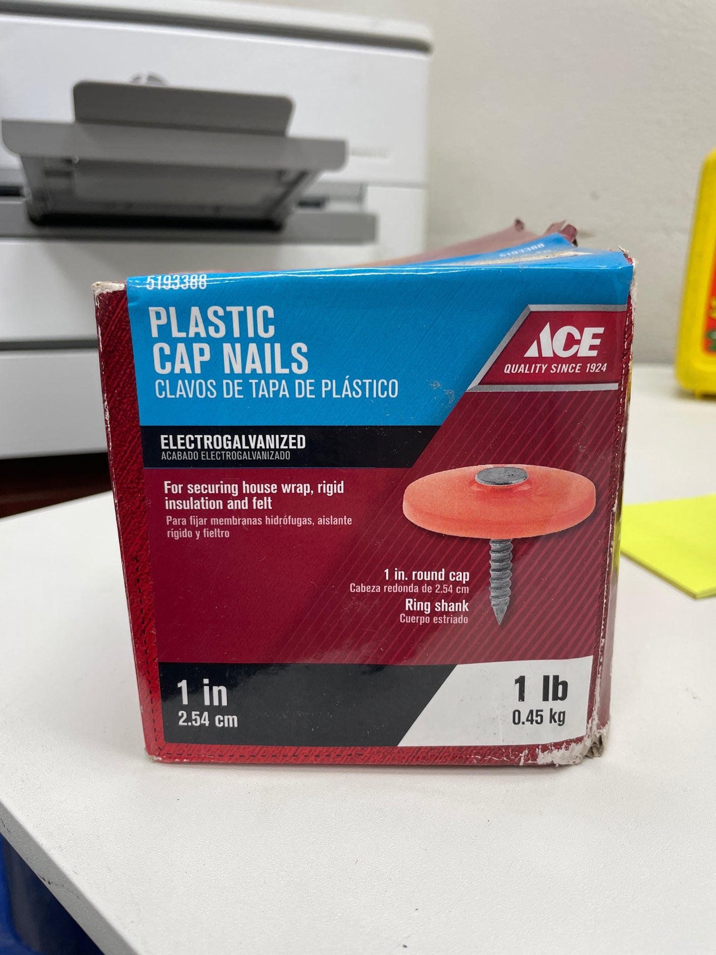 Ace Plastic Cap Nails, 1in, 1 lb, Electrogalvanized