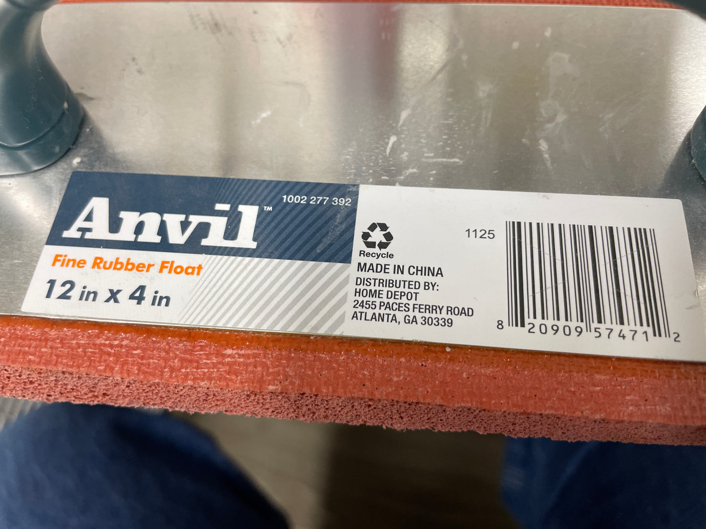 Anvil Fine Rubber Float Trowel, 12 x 4 Inch