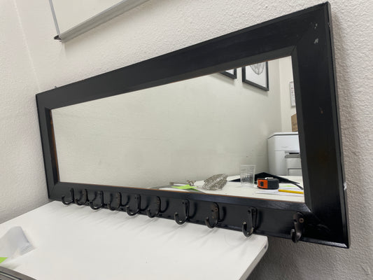 Mirror with Hooks, Black Frame, 36 x 14 Inch
