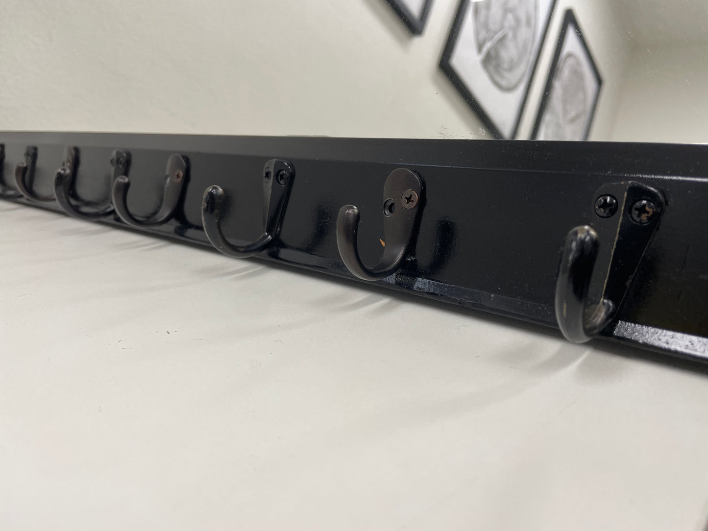 Mirror with Hooks, Black Frame, 36 x 14 Inch