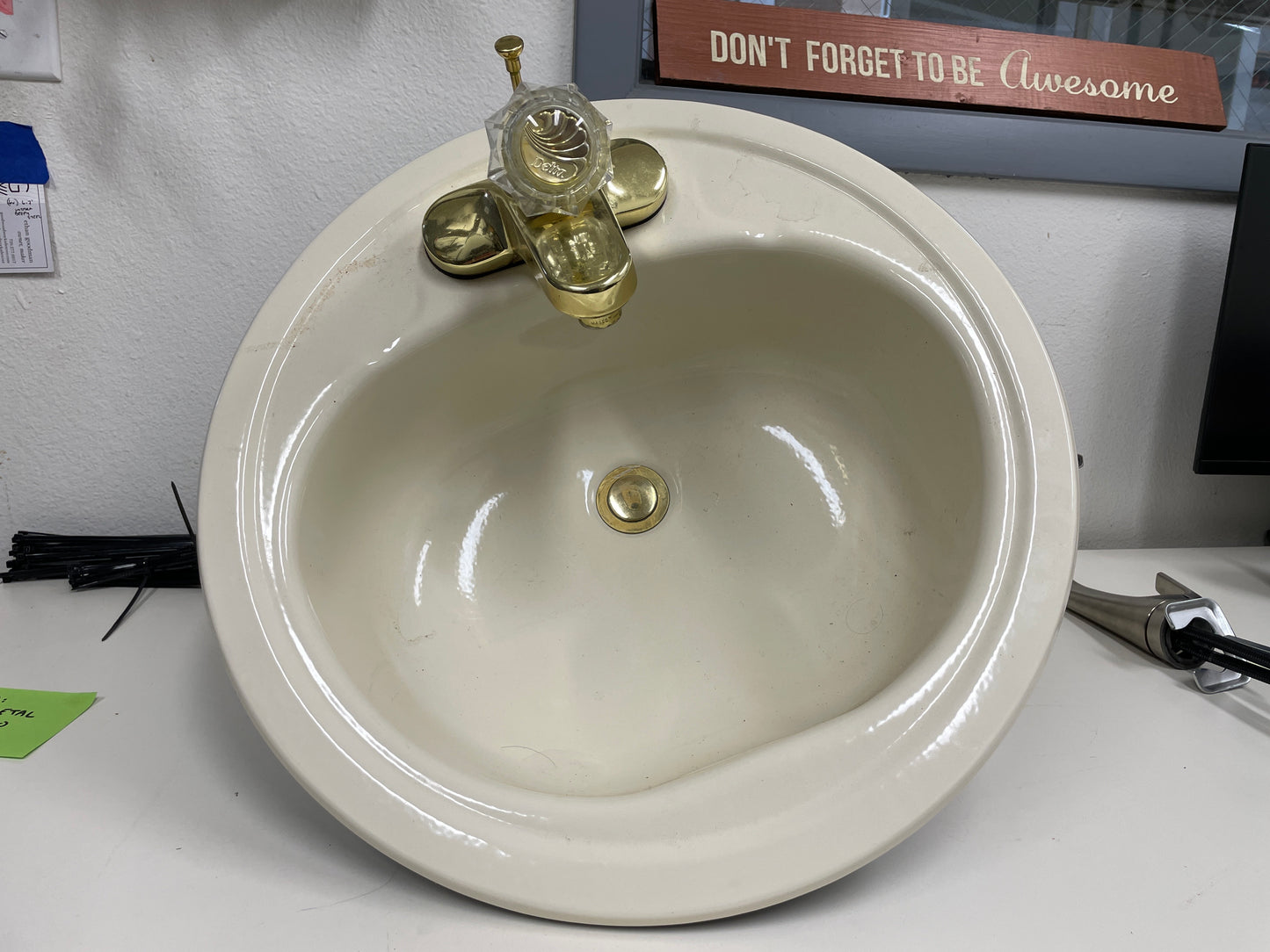 19in Reclaimed Cast Iron Drop-In Bathroom Sink, Biscuit