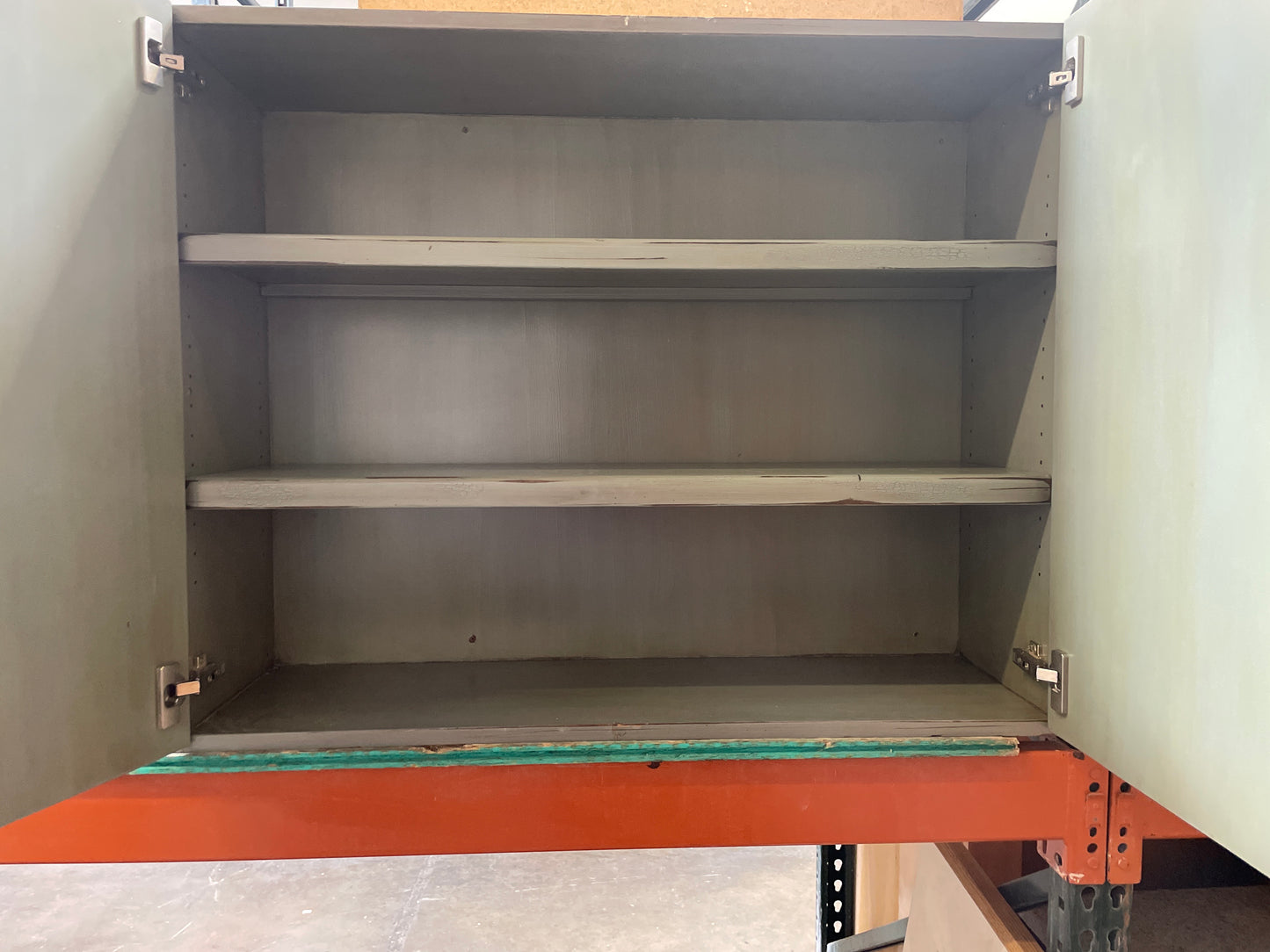 38in Upper Wall Cabinets, Green Painted Finish, Set of 2