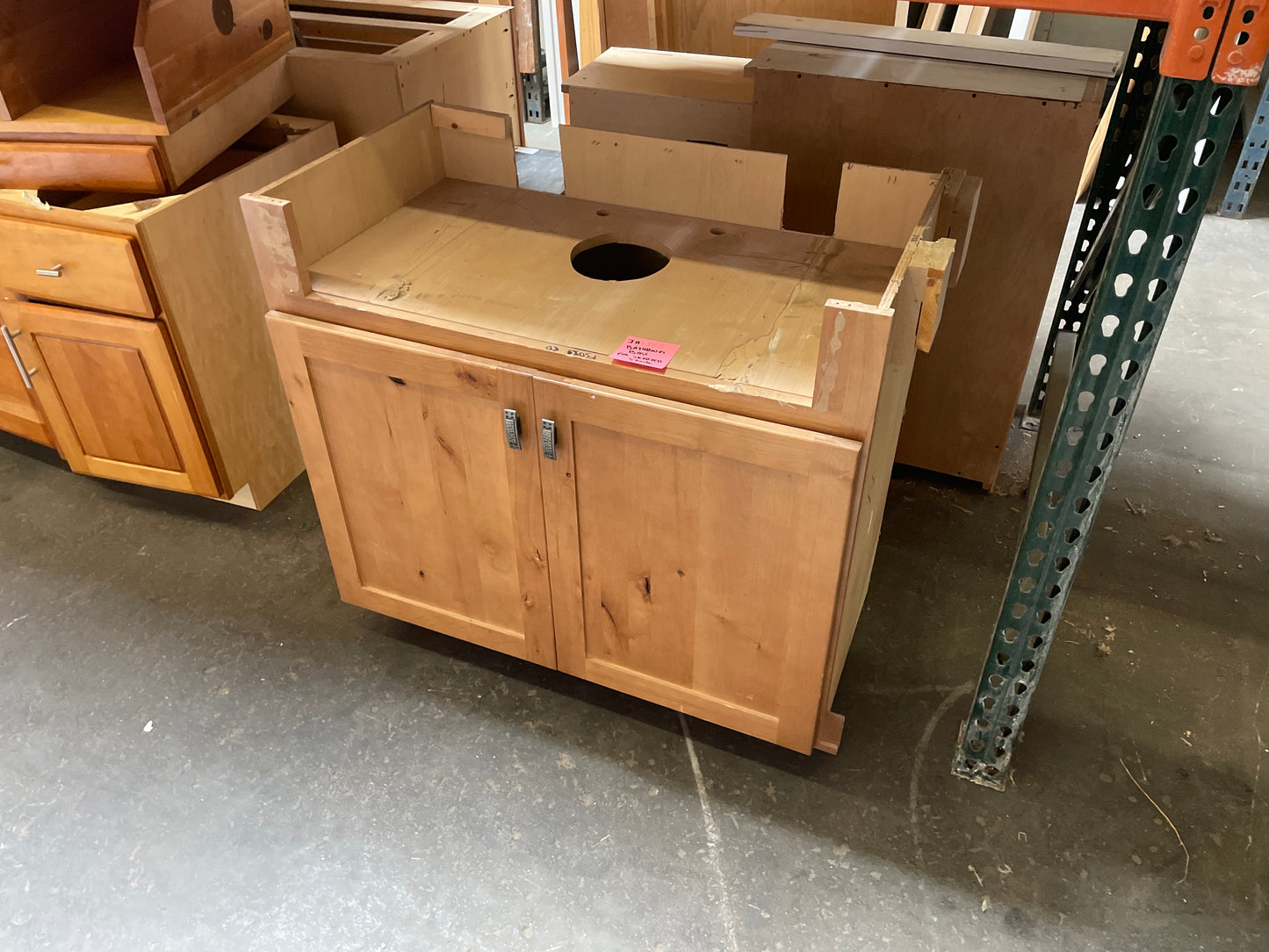 37in Sink Base Cabinet, Natural Wood Finish