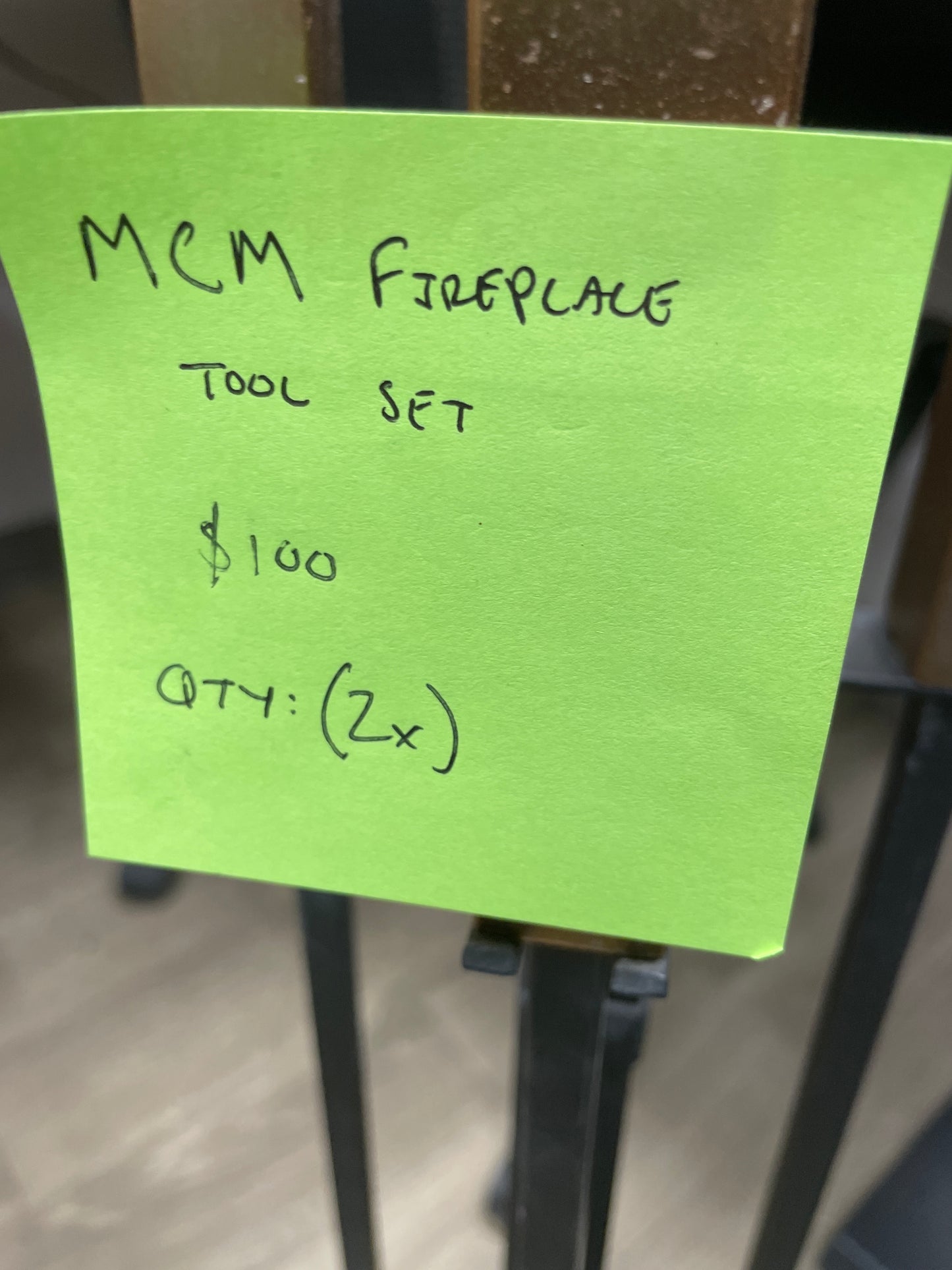 MCM Fireplace Tool Set, Black Metal, 4 Piece