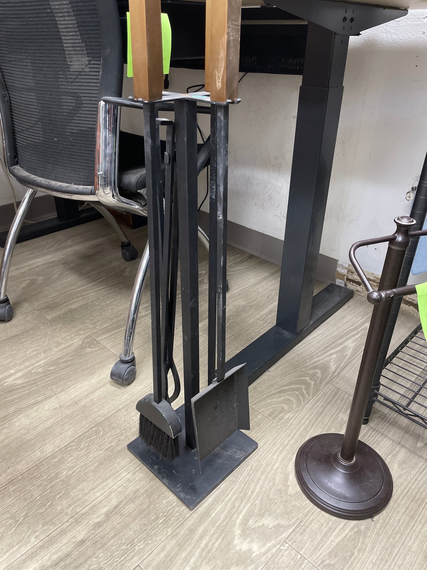 MCM Fireplace Tool Set, Black Metal, 4 Piece