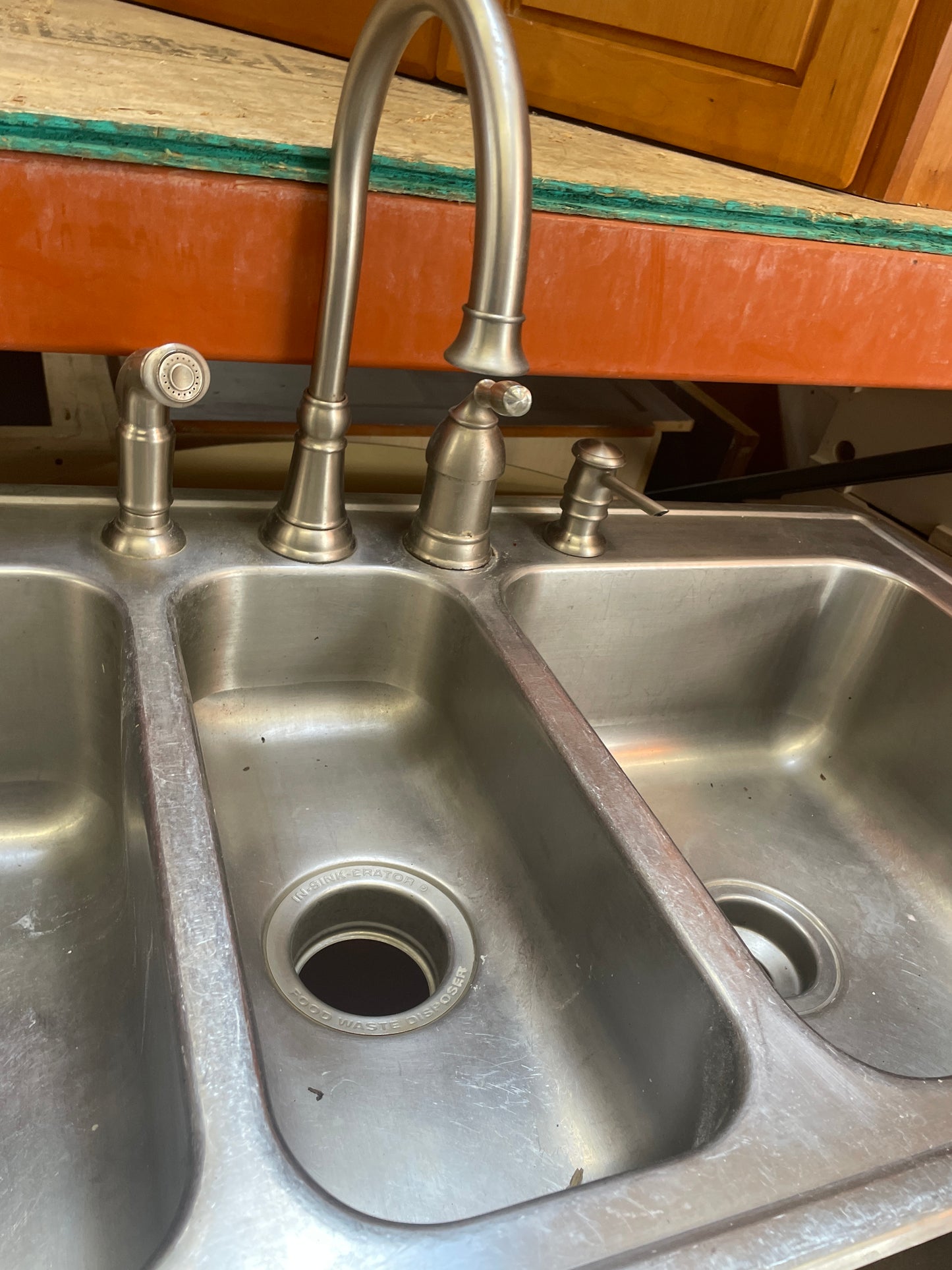 43x22 Reclaimed Stainless Drop-In Kitchen Sink, Triple Basin