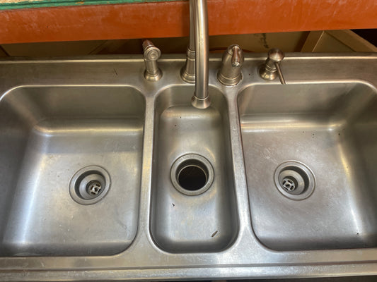 43x22 Reclaimed Stainless Drop-In Kitchen Sink, Triple Basin