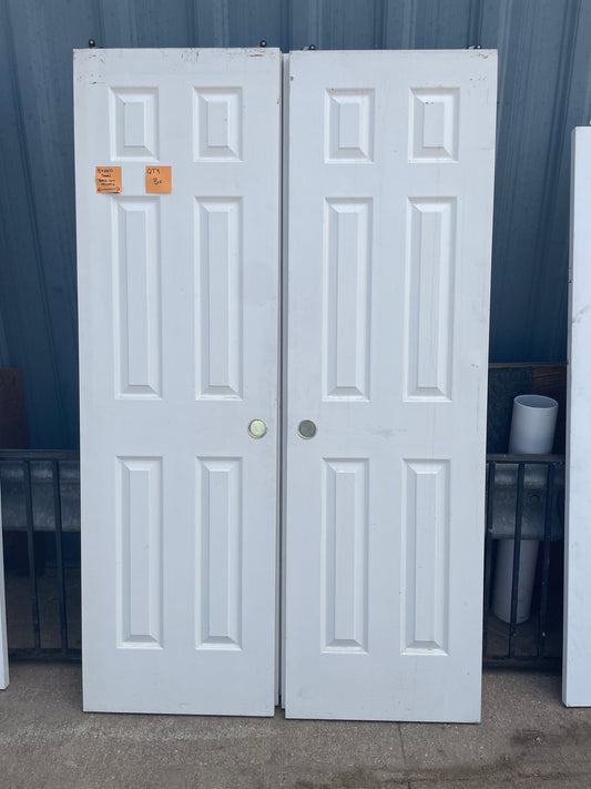 48x80 Interior Hollow 6 Panel Sliding Double Door Pair, White