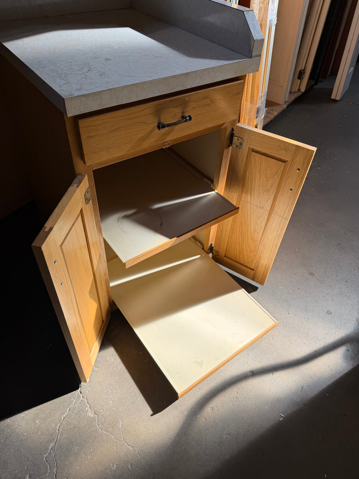 Reclaimed Oak Corner Base Cabinet with Countertop