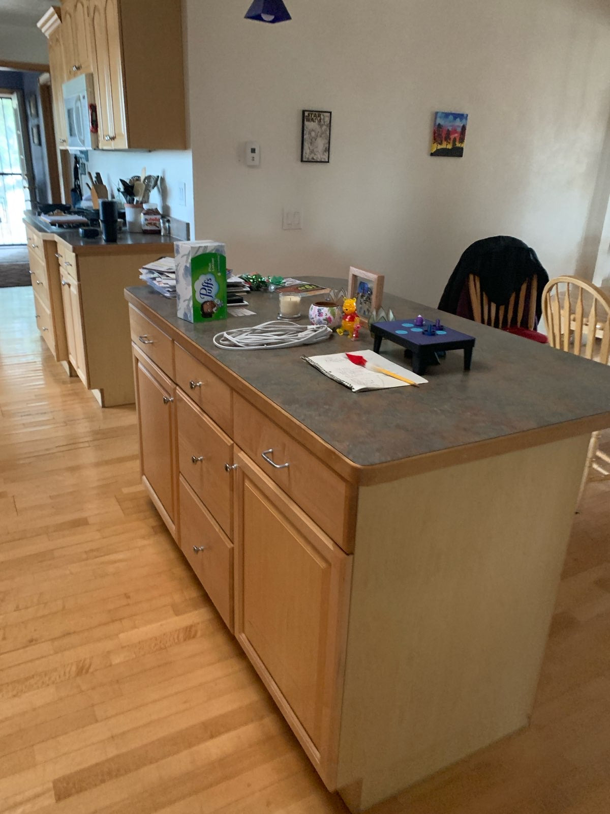 27ft Kitchen Cabinet Set, Natural Wood Finish