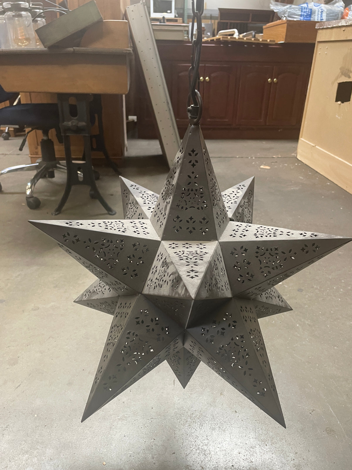 Reclaimed Moravian Star Pendant Light, Perforated Metal