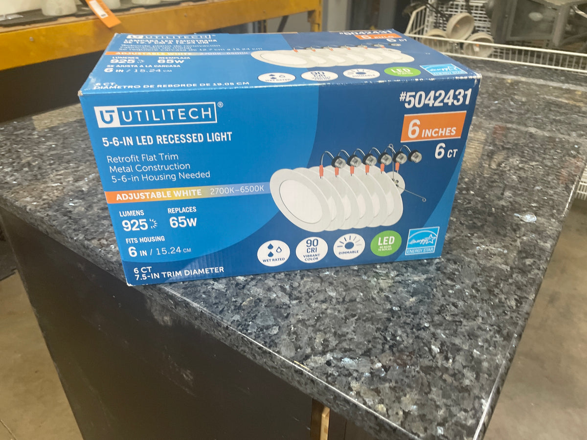 Utilitech 5-6 Inch LED Recessed Light Kit, 6 Pack