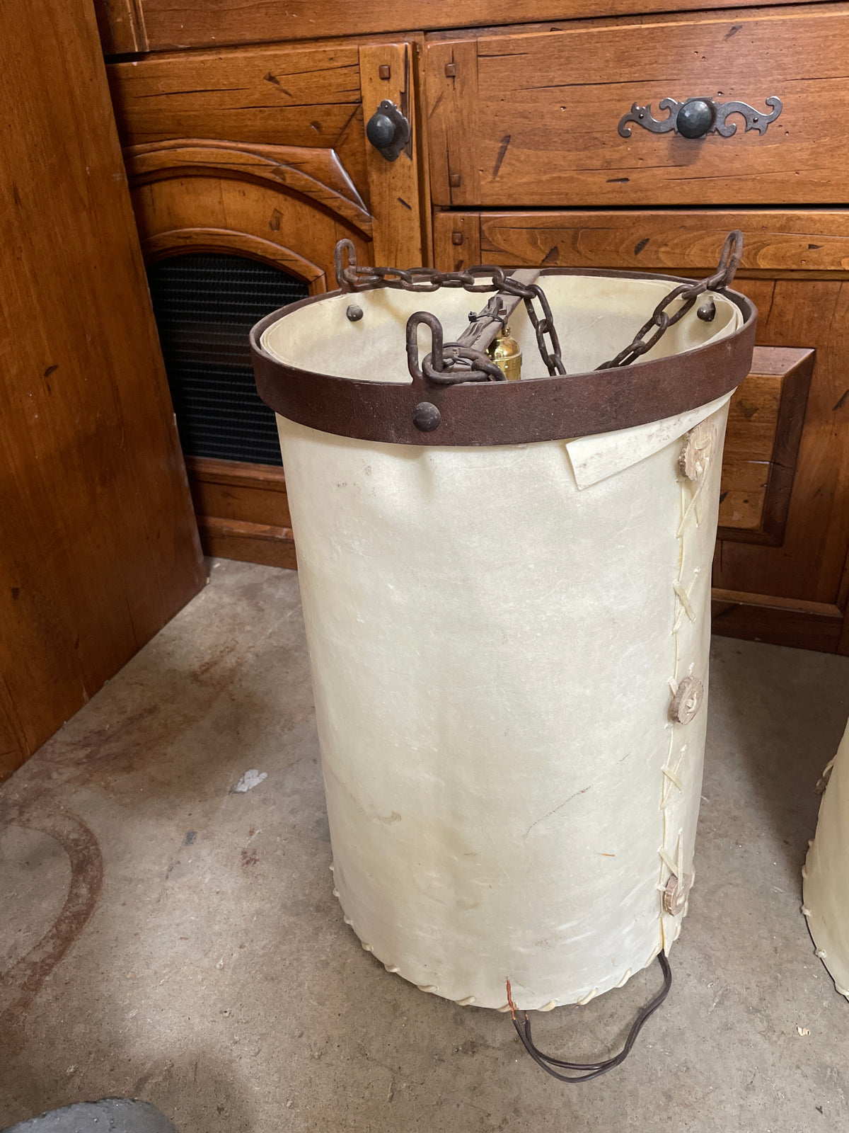 Reclaimed Enamelware Cauldron Pendant Light, Wrought Iron