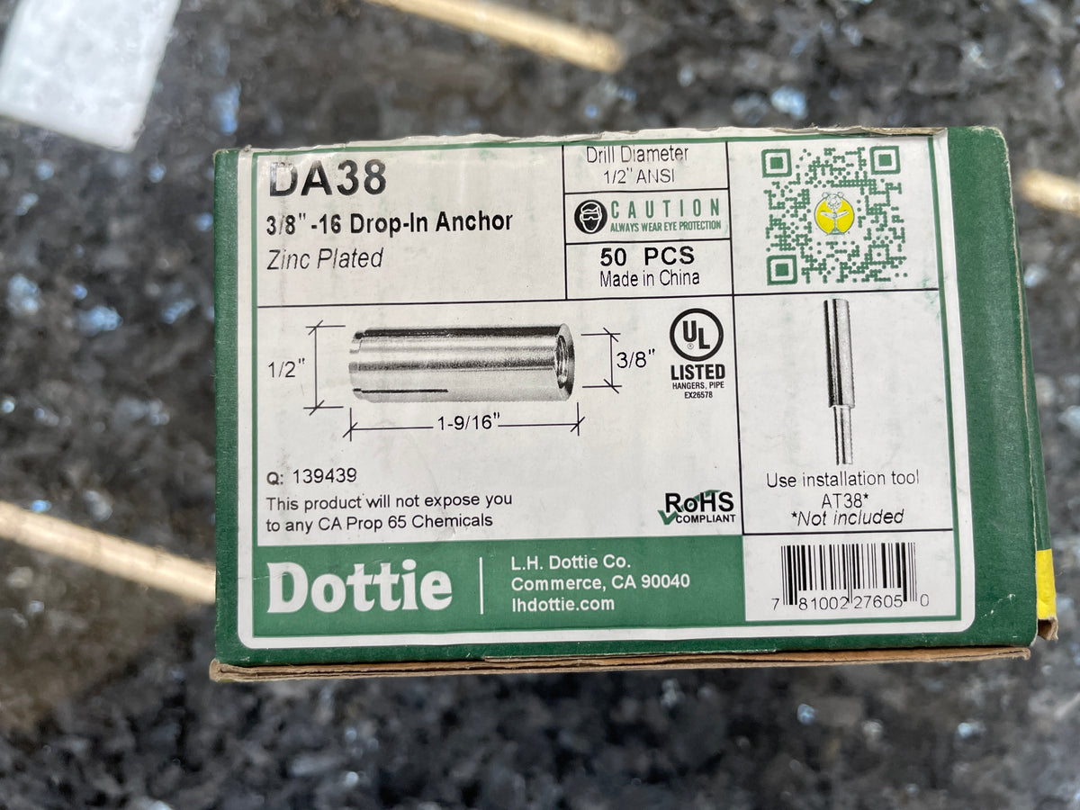 Dottie DA38 3/8"-16 Drop-In Anchors, New (Sold Individually)