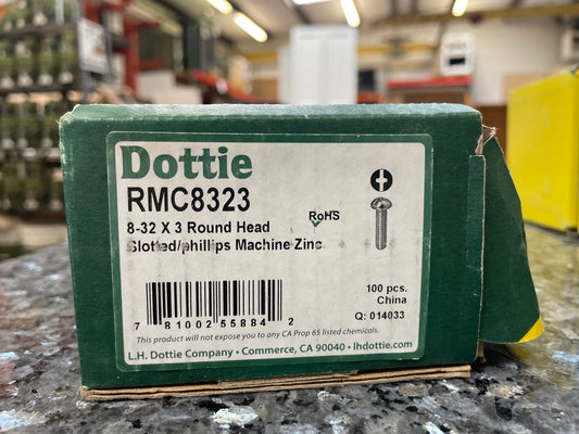 Dottie RMC8323 8-32 x 3 Inch Round Head Machine Screws, New (Box of 100)
