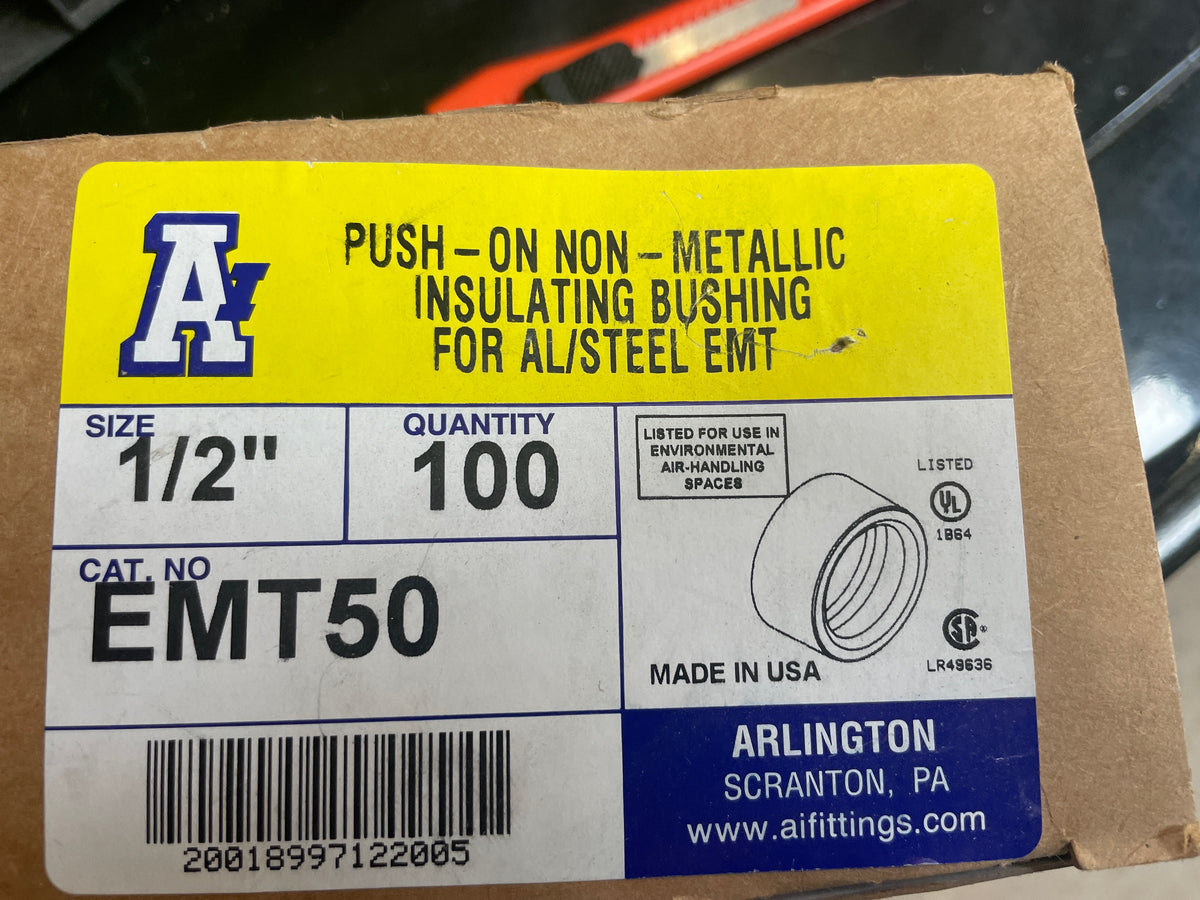 Arlington EMT50 1/2 Inch Push-On Insulating Bushing, New