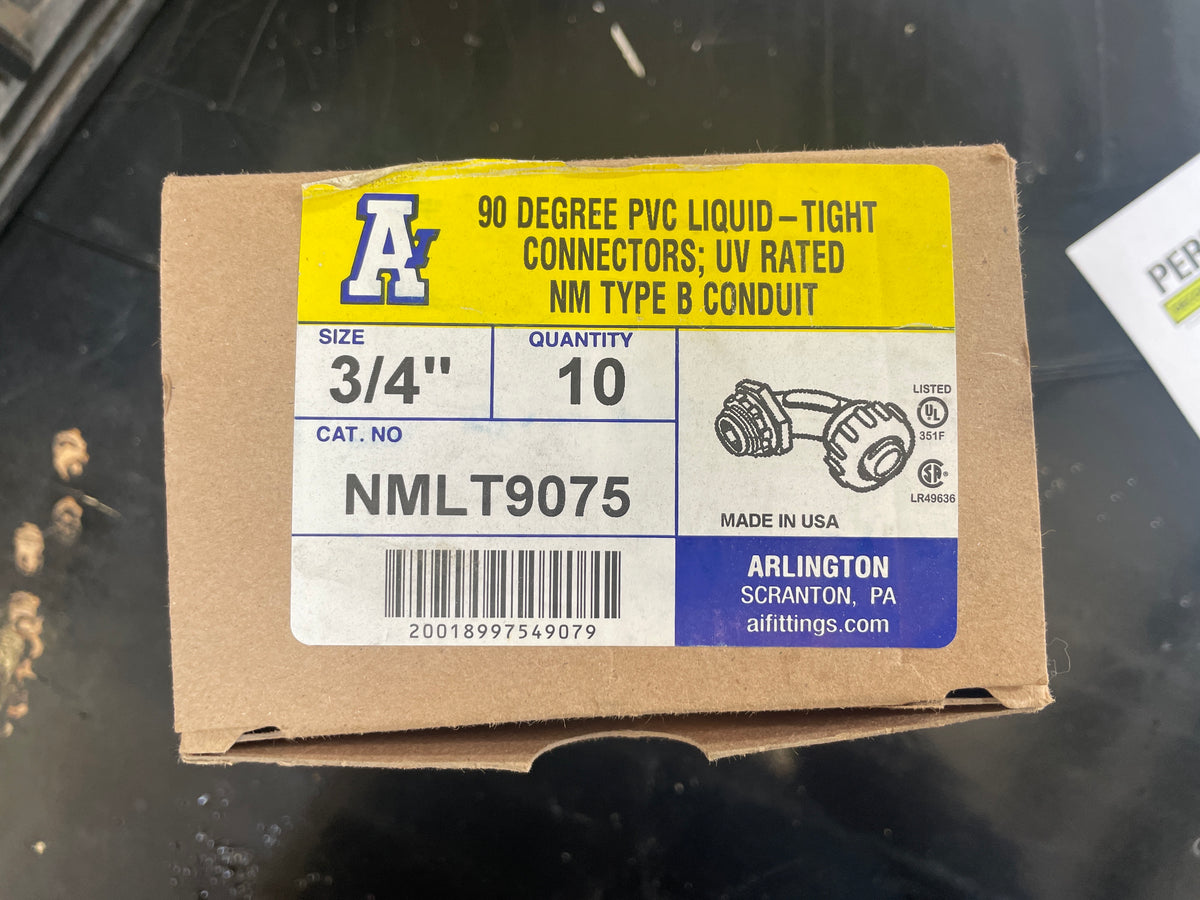 Arlington NMLT9075 3/4 Inch 90 Degree PVC Liquid-Tight Connectors, New