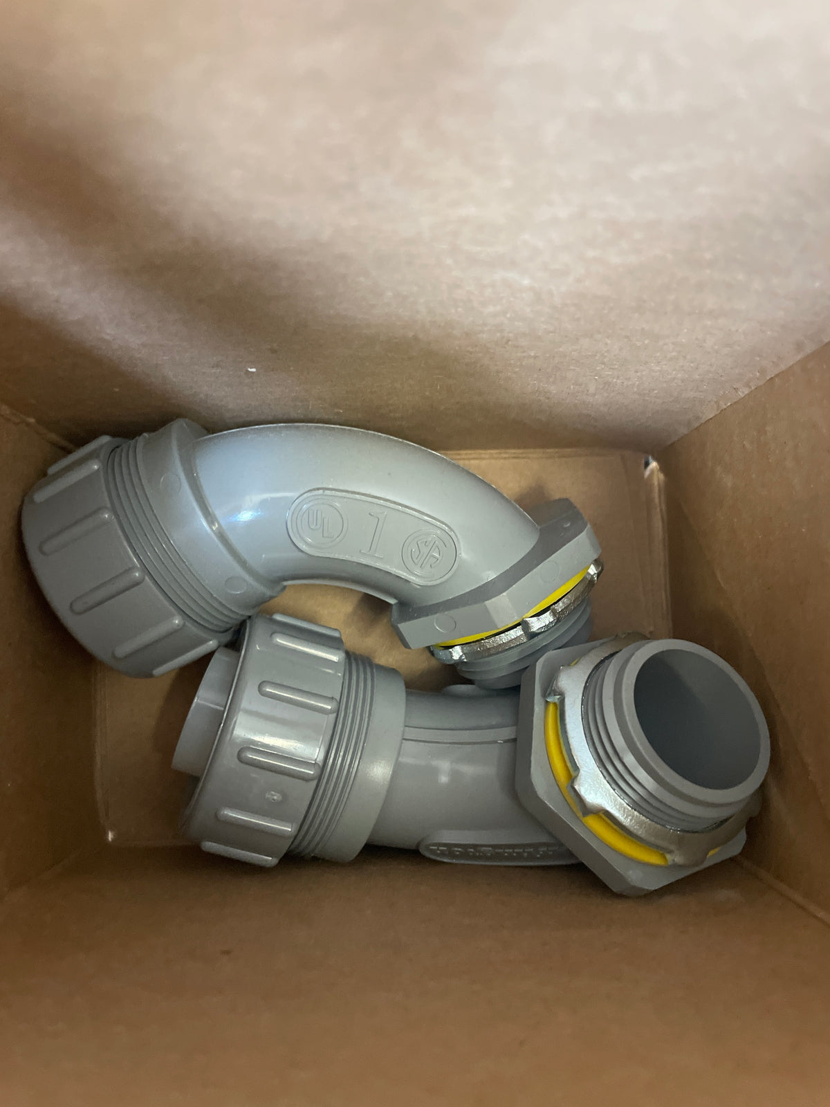 Arlington NMLT90100 1 Inch 90 Degree PVC Liquid-Tight Connectors, New