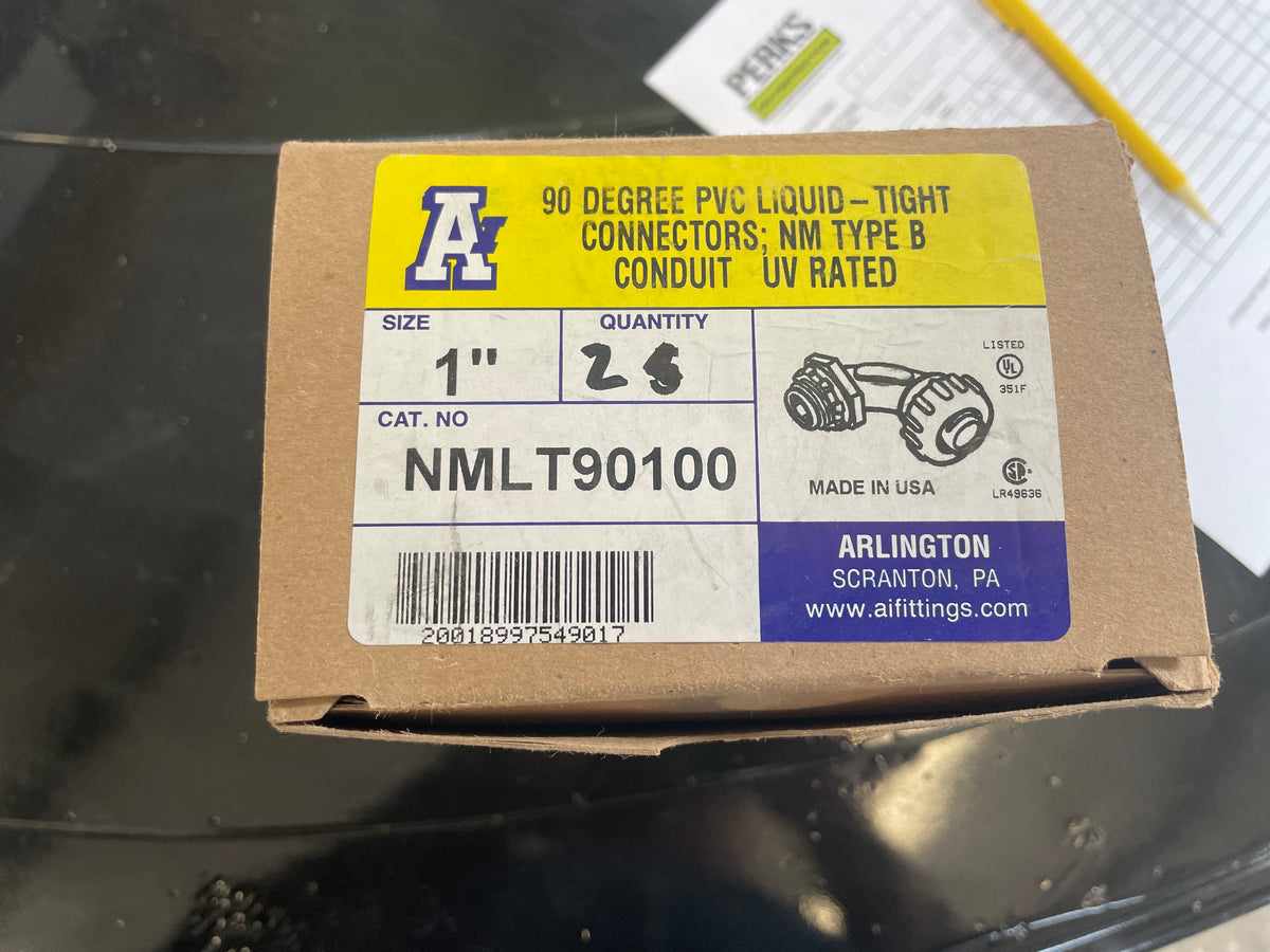Arlington NMLT90100 1 Inch 90 Degree PVC Liquid-Tight Connectors, New