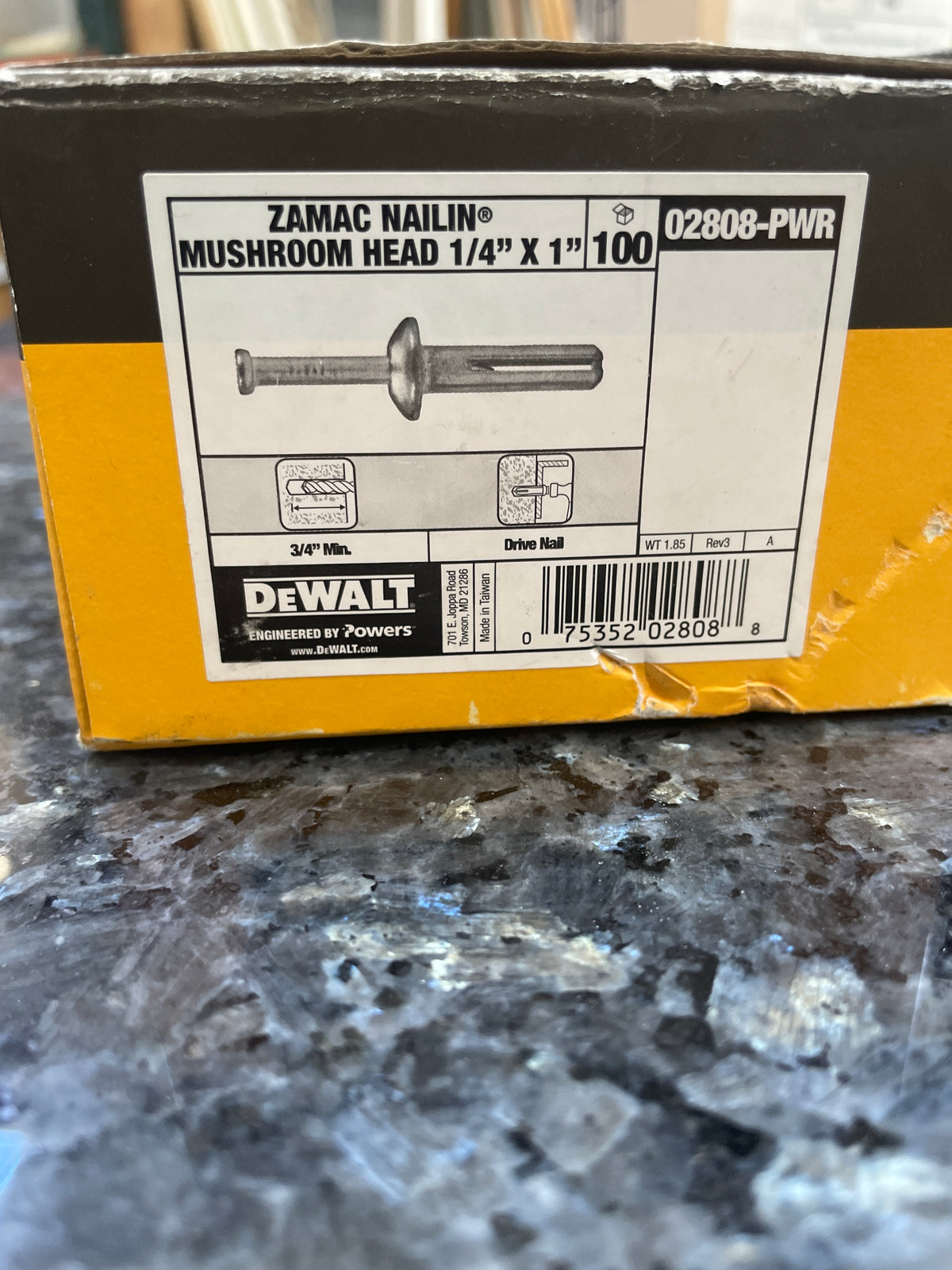 DeWalt Zamac Nailin Mushroom Head Drive Pin Anchors, 1/4" x 1", New