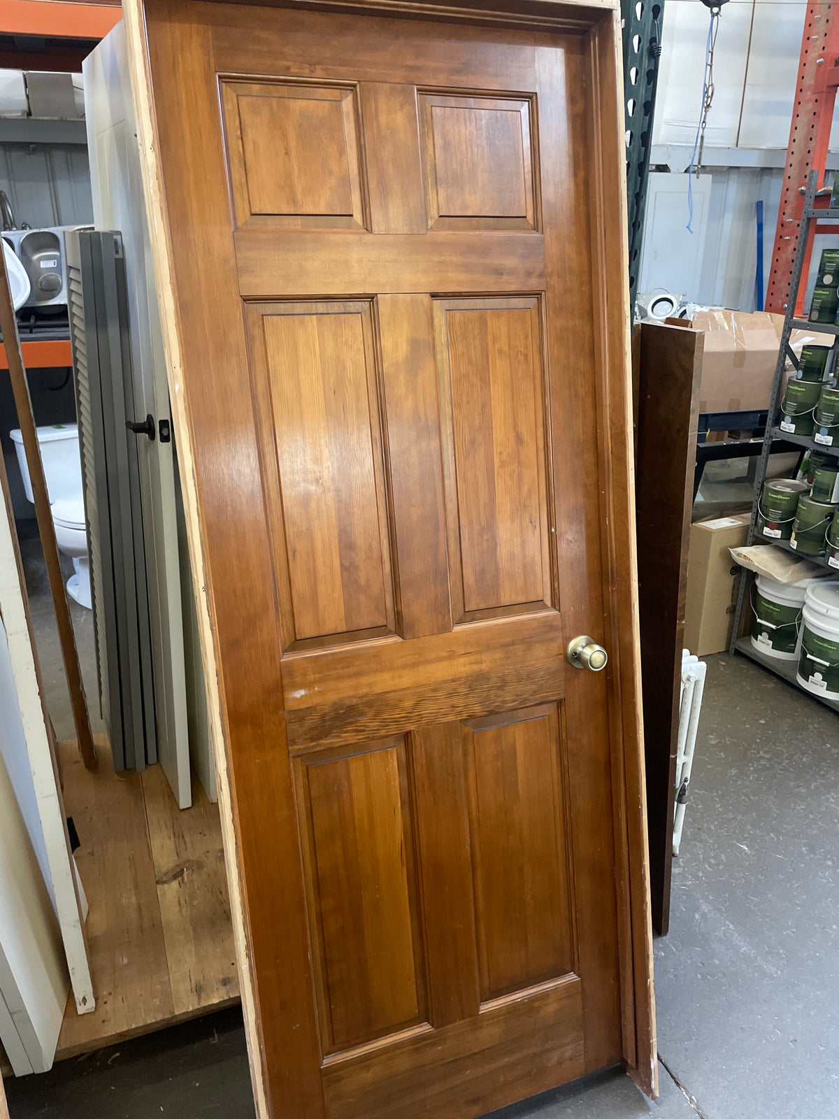 30x80 RHS Interior Solid 6 Panel Prehung, Wood Finish