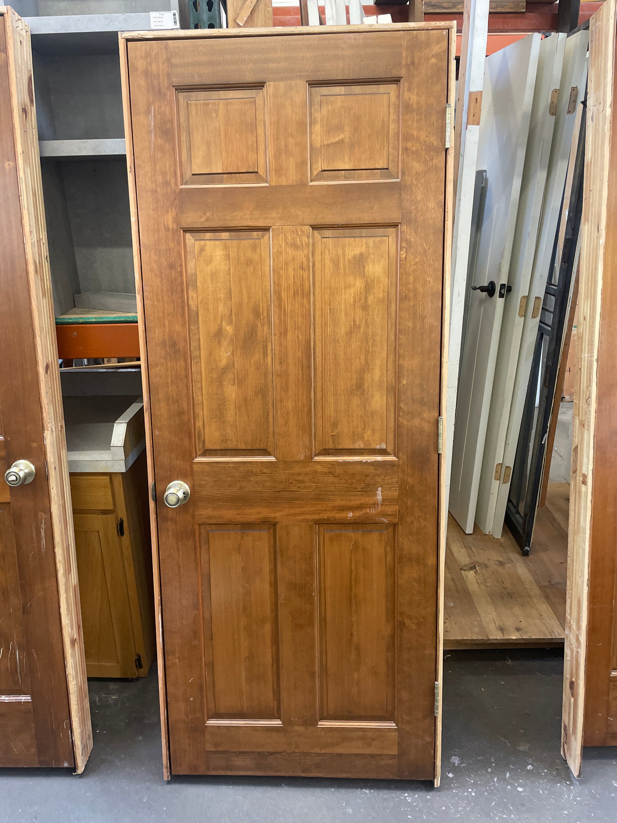 30x78 RHS Interior Solid 6 Panel Prehung, Wood Finish