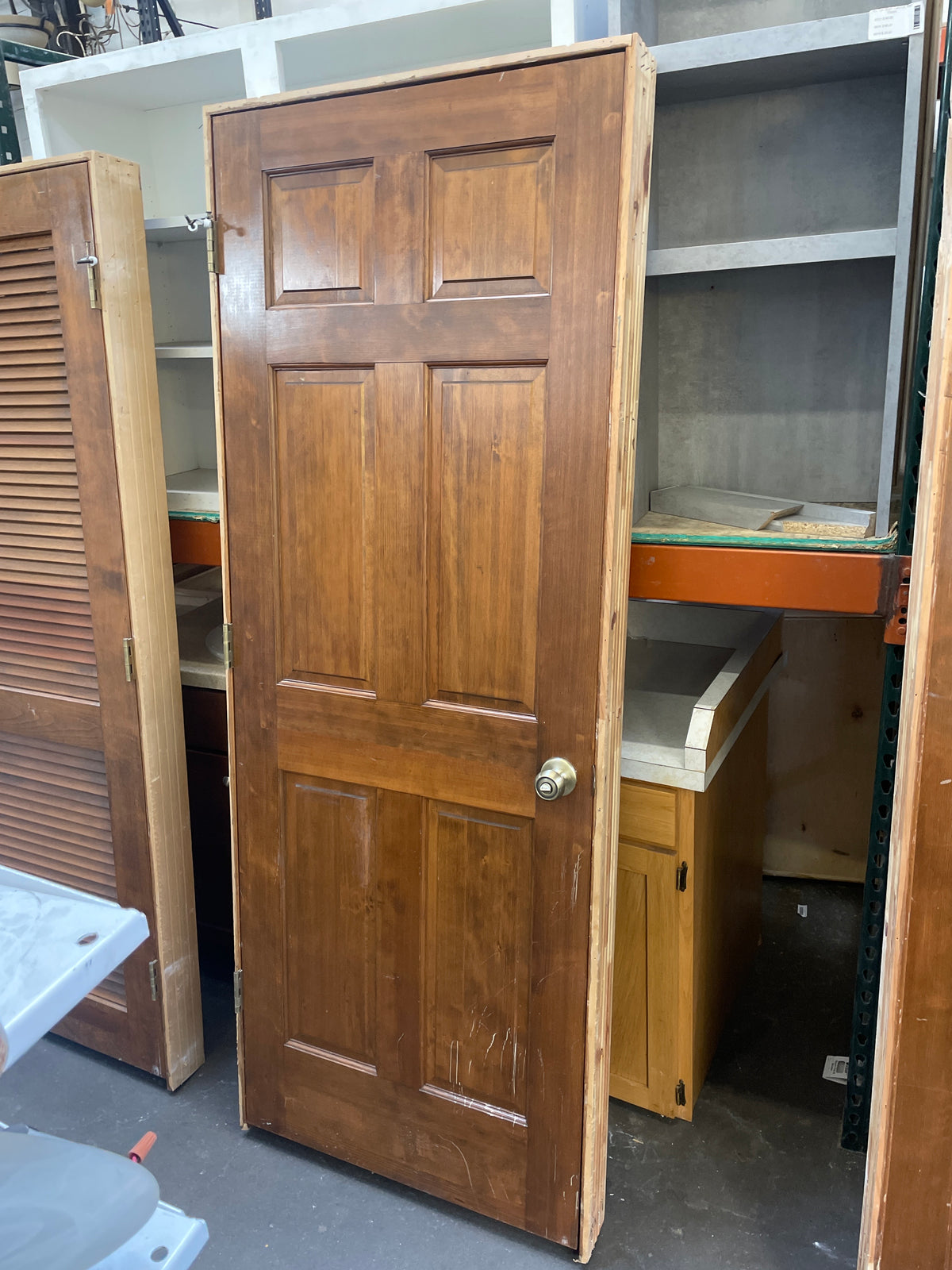 30x80 LHS Interior Hollow 6 Panel Prehung, Wood Finish
