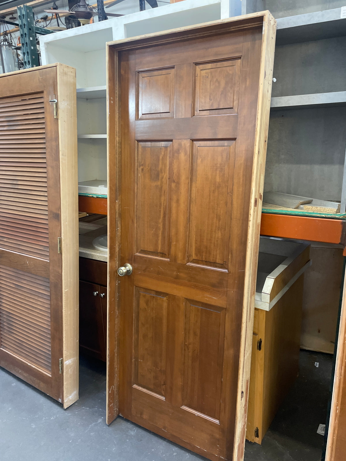 30x80 LHS Interior Hollow 6 Panel Prehung, Wood Finish
