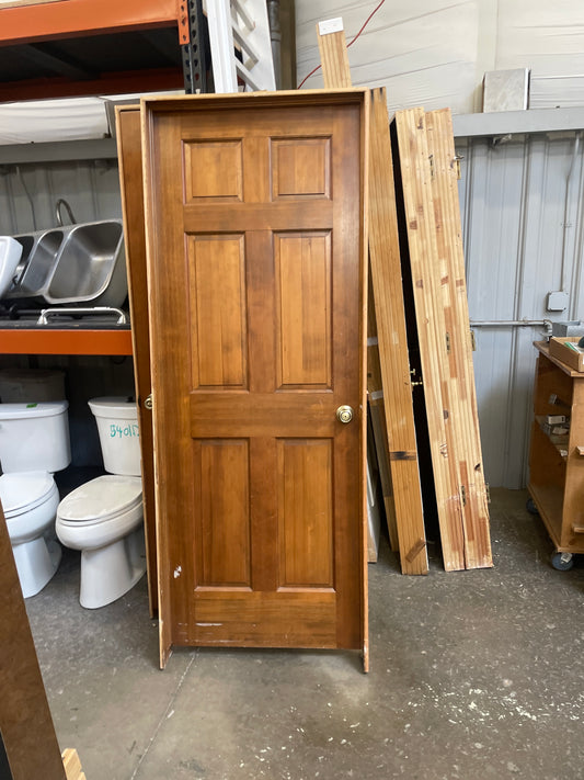 30x80 RHS Interior Solid 6 Panel Prehung, Wood Finish