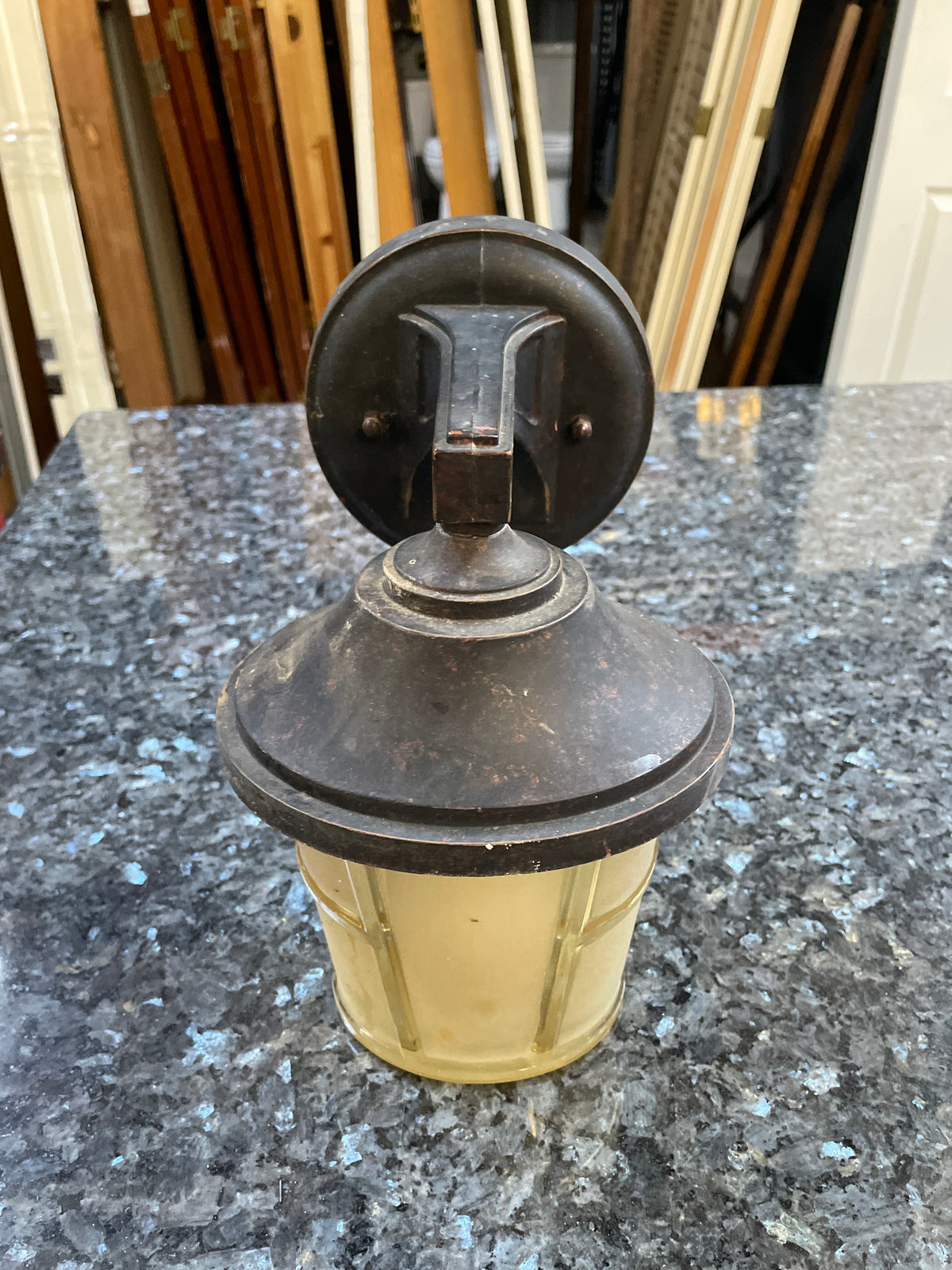 Reclaimed Outdoor Porch Light, Amber Glass Shade