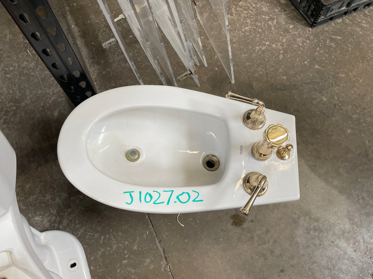 Reclaimed TOTO Floor Mount Bidet With Gold Tone Faucet