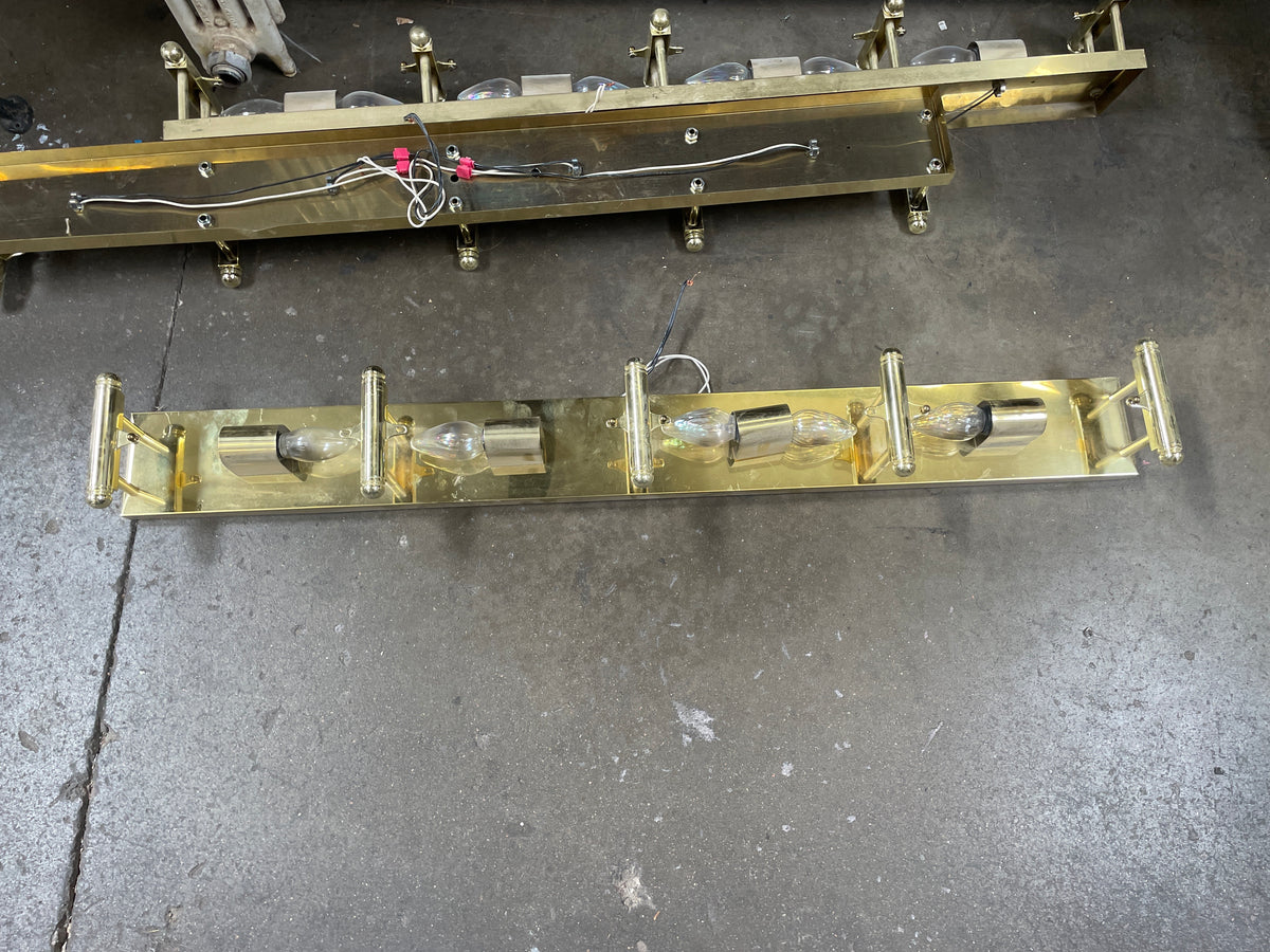 Vintage Five-Light Bathroom Vanity Fixture, Brass