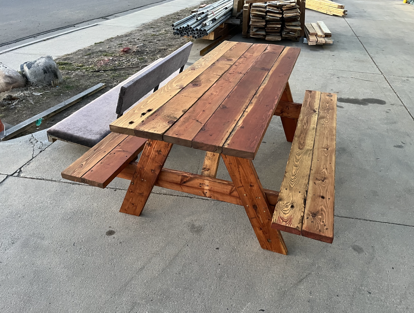 Reclaimed Lumber Picnic Table – Stained & Sealed, Made to Order
