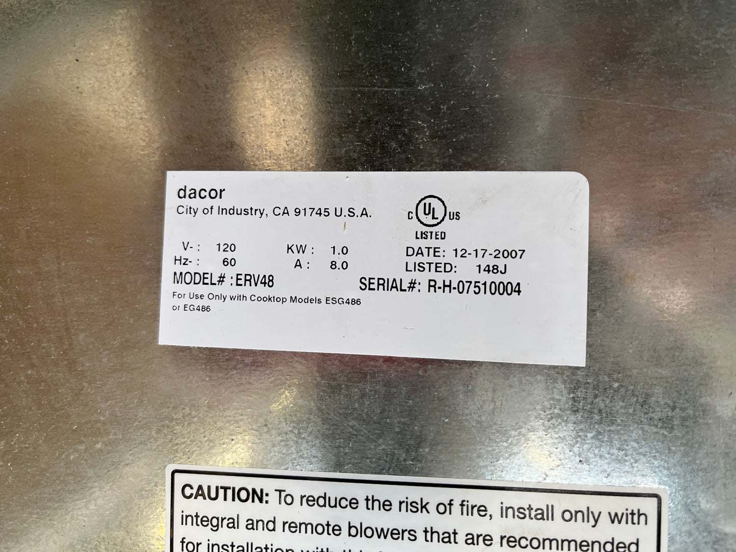 Dacor 48″ Raised Vent with Blower [813.04]